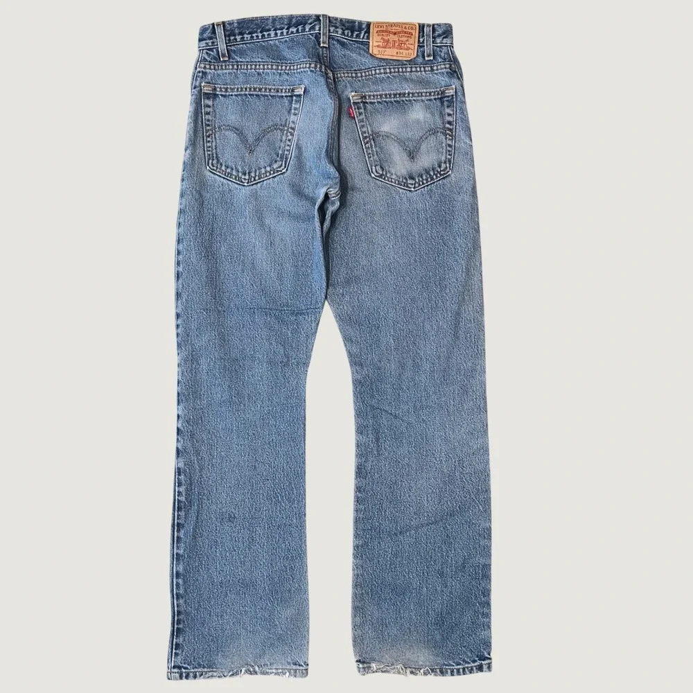 Y2K Levi's 517 Boot Cut Jeans Blue Made In USA Distressed Mens 34x32